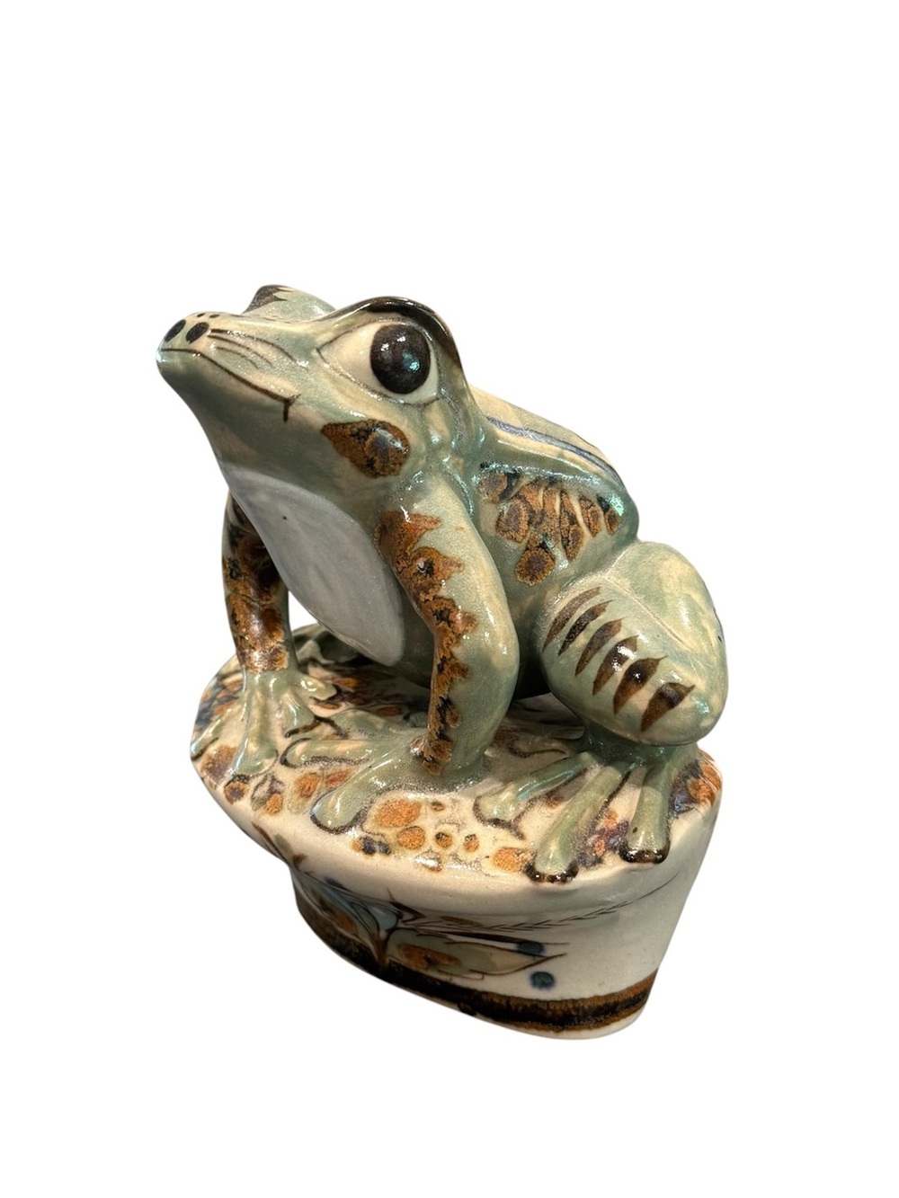 Vintage Ken Edwards Tonala Mexico Stoneware Pottery Frog Statuette hand painted